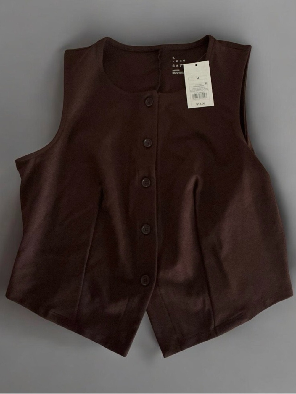 a new day Chocolate Brown Sleeveless Button-Front Vest
